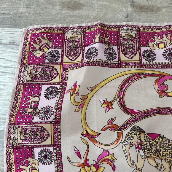 Roeckl München 100% Silk Scarf Pink Gold Animal Print Square 20x20 Vintage - Picture 3 of 5
